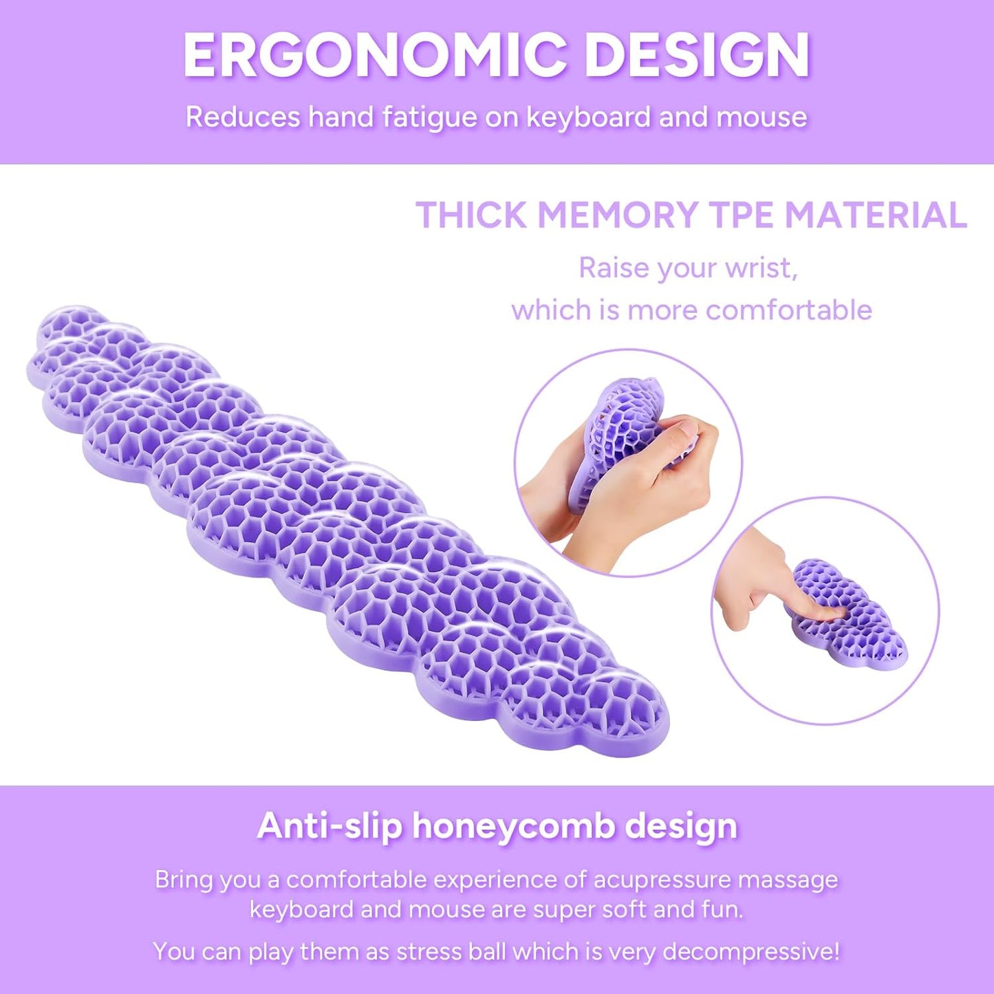Upgrade Keyboard Wrist Rest Set, Ergonomic Keyboard Mouse Wrist Support, Comfortable Memory TPE Wrist Rest for Typing Pain Relief Computer Laptop Mac Gaming Office Wish Gift (Purple, 16.5" L)