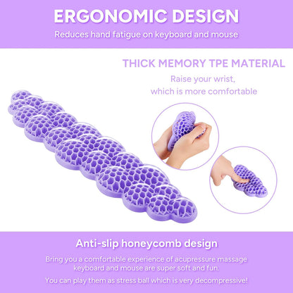 Upgrade Keyboard Wrist Rest Set, Ergonomic Keyboard Mouse Wrist Support, Comfortable Memory TPE Wrist Rest for Typing Pain Relief Computer Laptop Mac Gaming Office Wish Gift (Purple, 16.5" L)