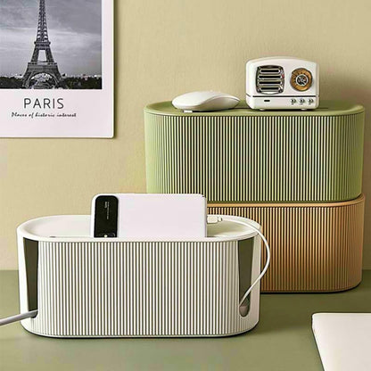 Cable Management Box,Desk Cord Organizer Box with Groove Cover,Plastic Cord Hider Box,Large Cable Box Organizer for Storaging Power Socket/TV/Computer/Router/Games Console Cable (Milk Tea)