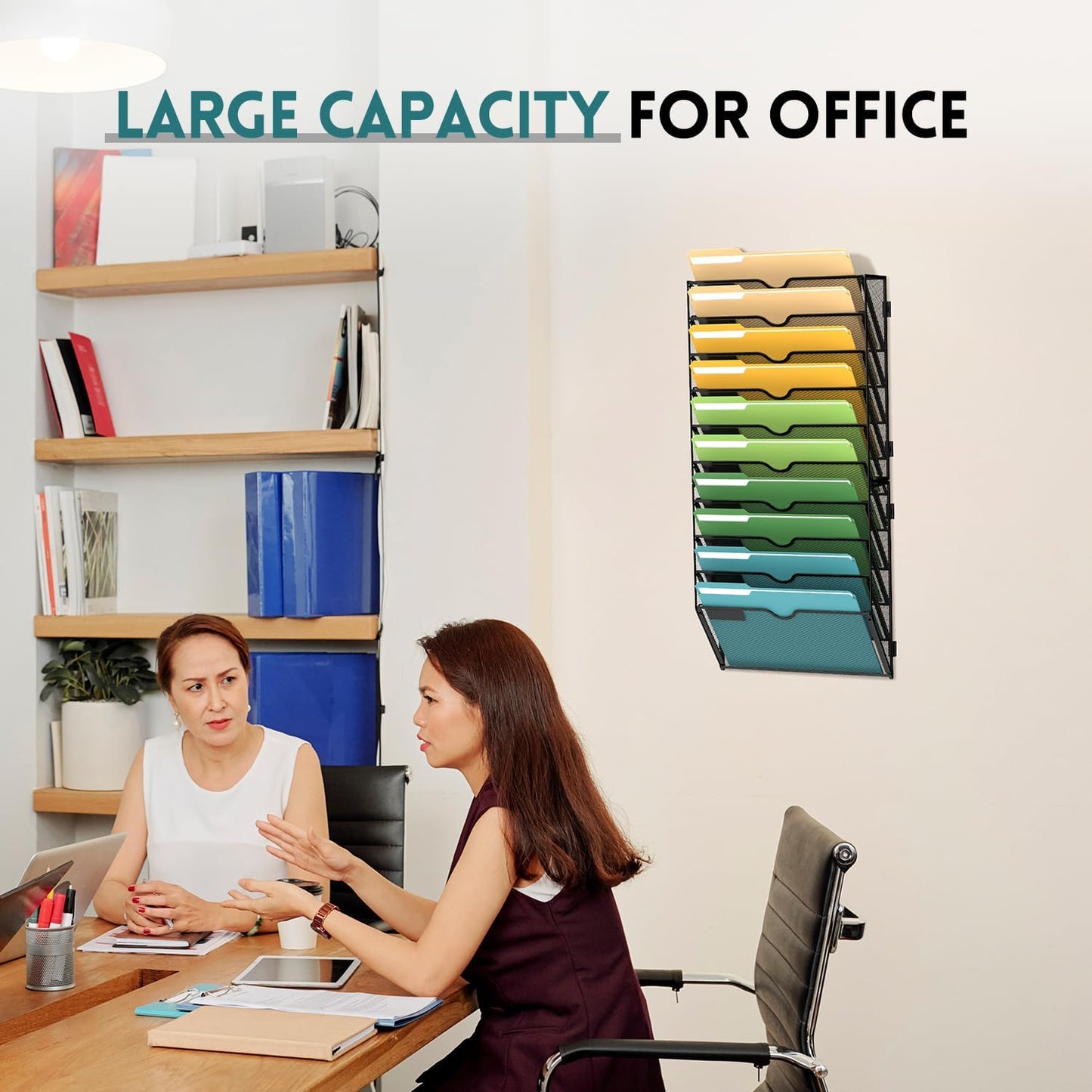 SUPEASY 5 Tier Wall File Organizer, Hanging Wall Mounted Mail Organizer with Label Slots, Metal Mesh File Holder Magazine Rack for Office, Home, School or Classroom, Black