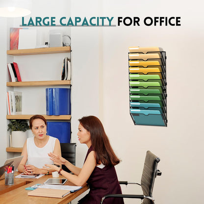 SUPEASY 5 Tier Wall File Organizer, Hanging Wall Mounted Mail Organizer with Label Slots, Metal Mesh File Holder Magazine Rack for Office, Home, School or Classroom, Black