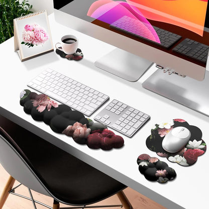 JIKIOU Upgrade Leather Cloud Keyboard Wrist Rest, Cloud Wrist Rest with Non-Slip PU Base, Comfortable Memory Foam Wrist Rest for Computer Laptop Mac Gaming Office and Pain Relief Christmas Wish Gift