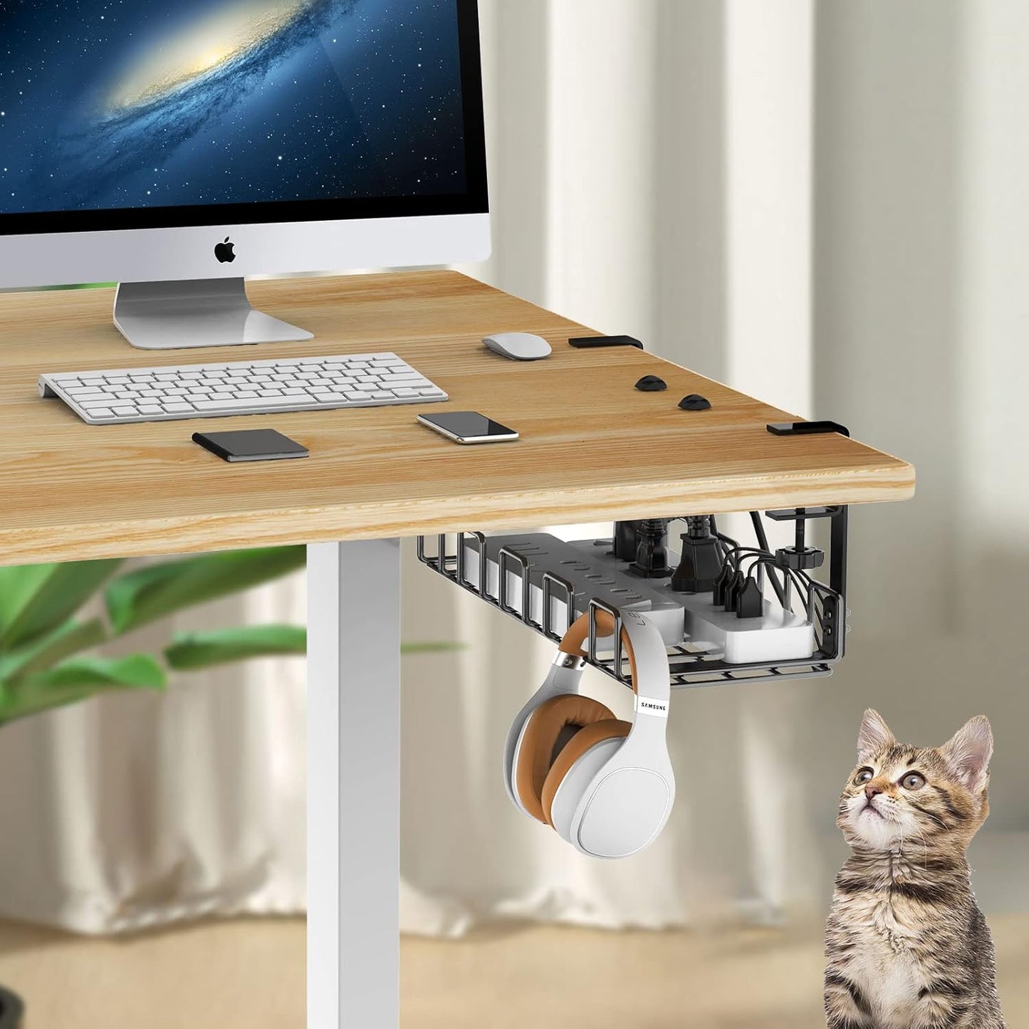 Under Desk Cable Management Tray, L 15.7''W 6.3'' No Drill Steel Desk Cable Organizers, Wire Management Tray Cable Management Rack, Desk Cable Tray Wire Organizer With Desk Cord Organizer