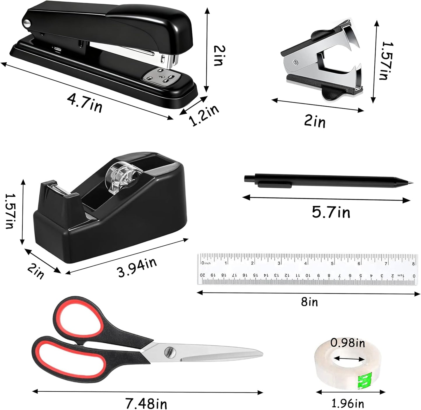 Gold Desk Accessories, Office Desk Organizers and Accessories 360°Pen Holder Acrylic Stapler Set, Phone Holder, Ballpoint Pen, Scissor, Binder Clips, Ruler, Transparent Glue, Sticky Note and Staples.