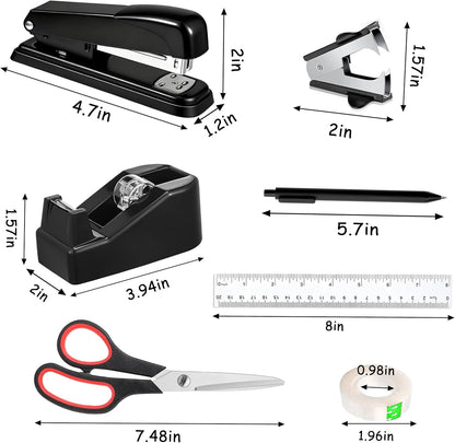 Gold Desk Accessories, Office Desk Organizers and Accessories 360°Pen Holder Acrylic Stapler Set, Phone Holder, Ballpoint Pen, Scissor, Binder Clips, Ruler, Transparent Glue, Sticky Note and Staples.