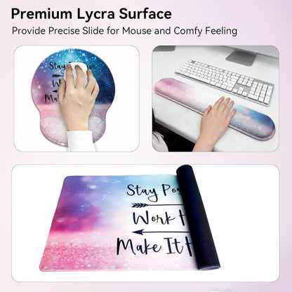 Desk Mat Set + Keyboard and Mouse Pad with Wrist Rest Support,4-in-1 Large Mousepad Computer Mats for Desktop Home & Office-Purple Butterflies
