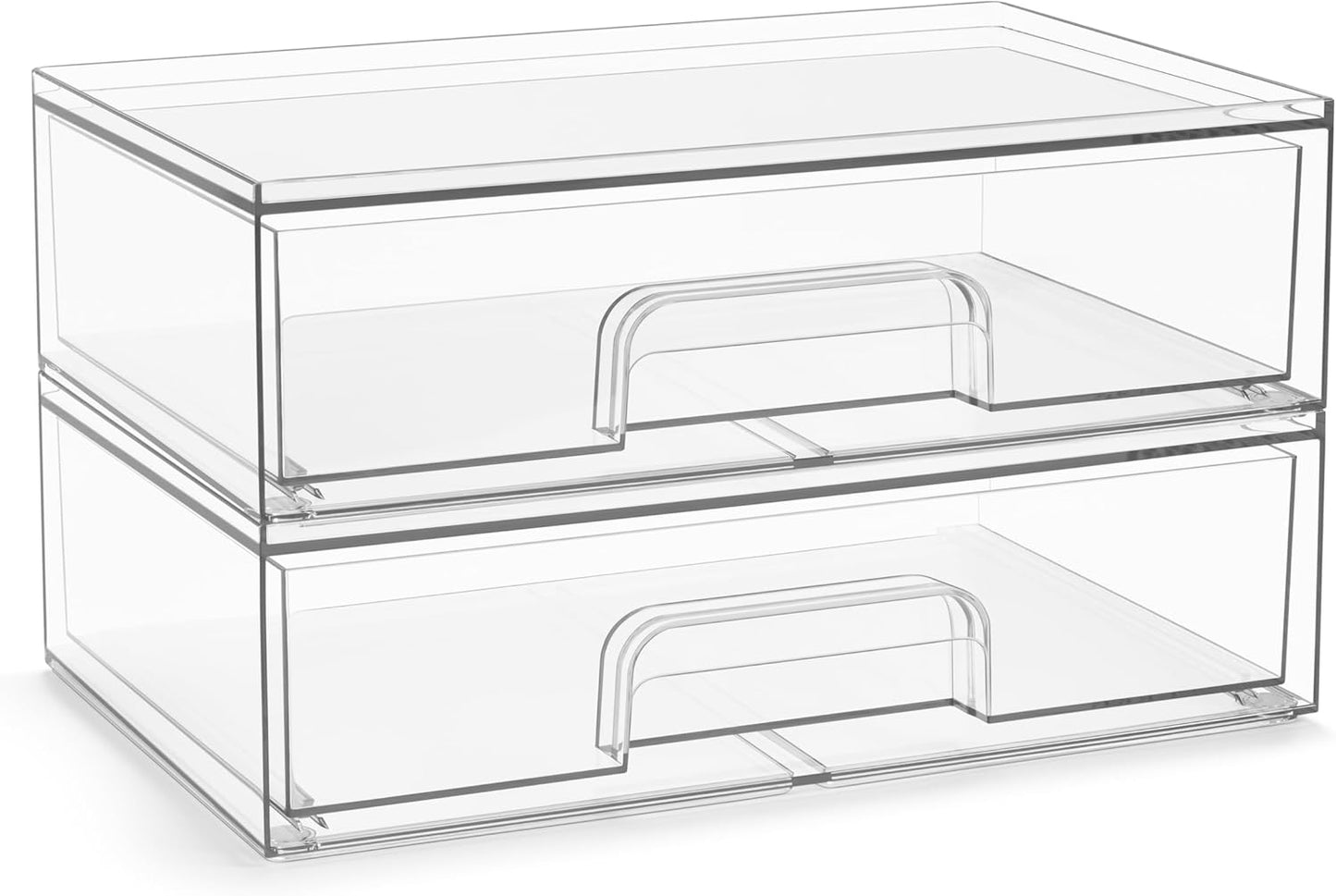 Sorbus Acrylic Storage Containers - 2 Pack, Stackable Storage Bins Set for Bathroom Organization - Clear Acrylic Drawer Organizers - Makeup Case Pull-Out Drawers (7.6’’ Tall)