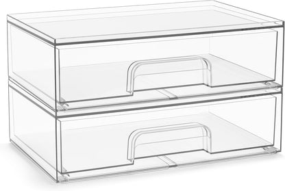Sorbus Acrylic Storage Containers - 2 Pack, Stackable Storage Bins Set for Bathroom Organization - Clear Acrylic Drawer Organizers - Makeup Case Pull-Out Drawers (7.6’’ Tall)