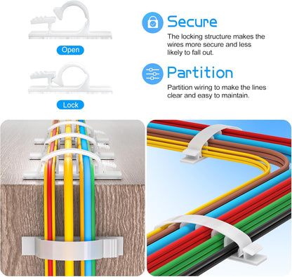 XHF 100pcs Adhesive Cable Wire Clips Black, Outdoor Cable Management Wire Organizer Cord Holder for Under Desk, Car, Wall, TV PC Ethernet Cable