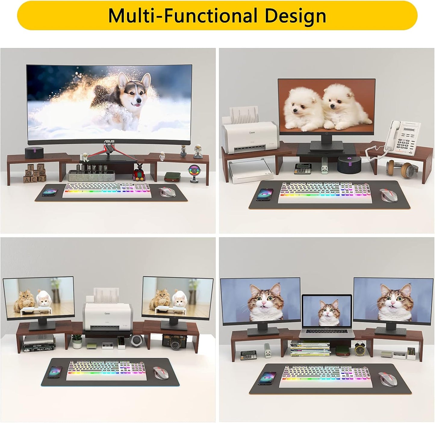 WESTREE Triple Dual Monitor Stand Riser, Extra Long Monitor Stand for 1~2~3 Monitors, Monitor Stand with Length and Angle Adjustable, 3 Shelf Desktop Storage Riser for Monitor Computer Screen Laptop