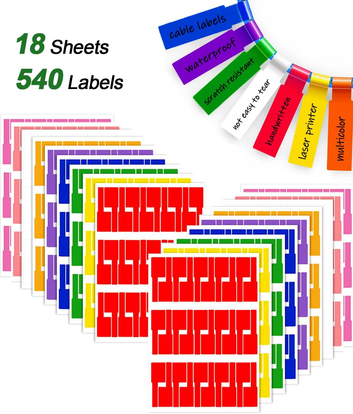 270 Pcs Cable Labels - 9 Colors, Waterproof, Self-Adhesive, Tear Resistant Wire Labels for Electronics & Laser Printer