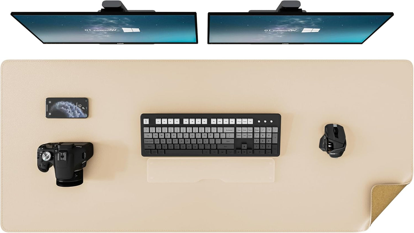 DAWNTREES Dual Sided Desk Mat,Leather Desk Pad,Cork Desk Mat Protector,with PU Leather Valet Tray Organizer,Large Mouse Pad,Desk Writing Pad for Office and Home(Dark Green 31.5"x15.8")