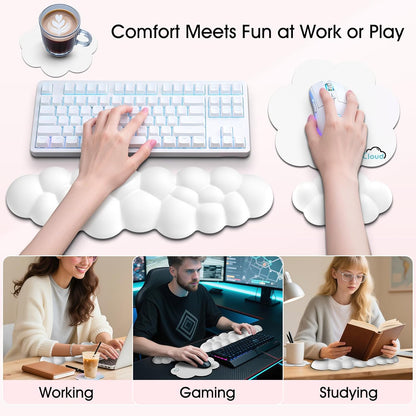 Sushret Cloud Wrist Rest for Computer Keyboard, 4-in-1 Memory Foam Leather Cloud Keyboard Wrist Rest and Mouse Pad Set with Ergonomic Support for Arm and Palm Cushion, Gaming/Work Setup, Rainbow