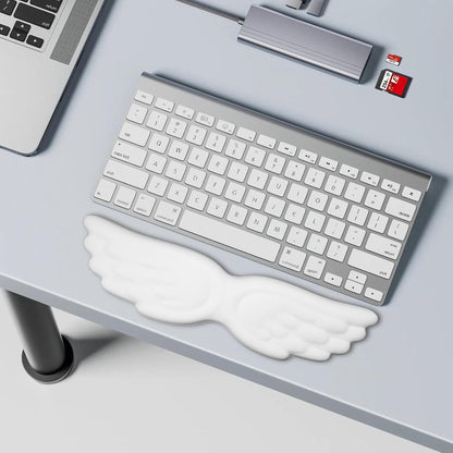 White Angel Wings Ergonomic Memory Foam Wrist Rest Computer Keyboard and Mouse Set Cute Gaming Keyboard Wrist Support pad PU Leather Surface Non-Slip and Waterproof Includes a Cleaning Brush