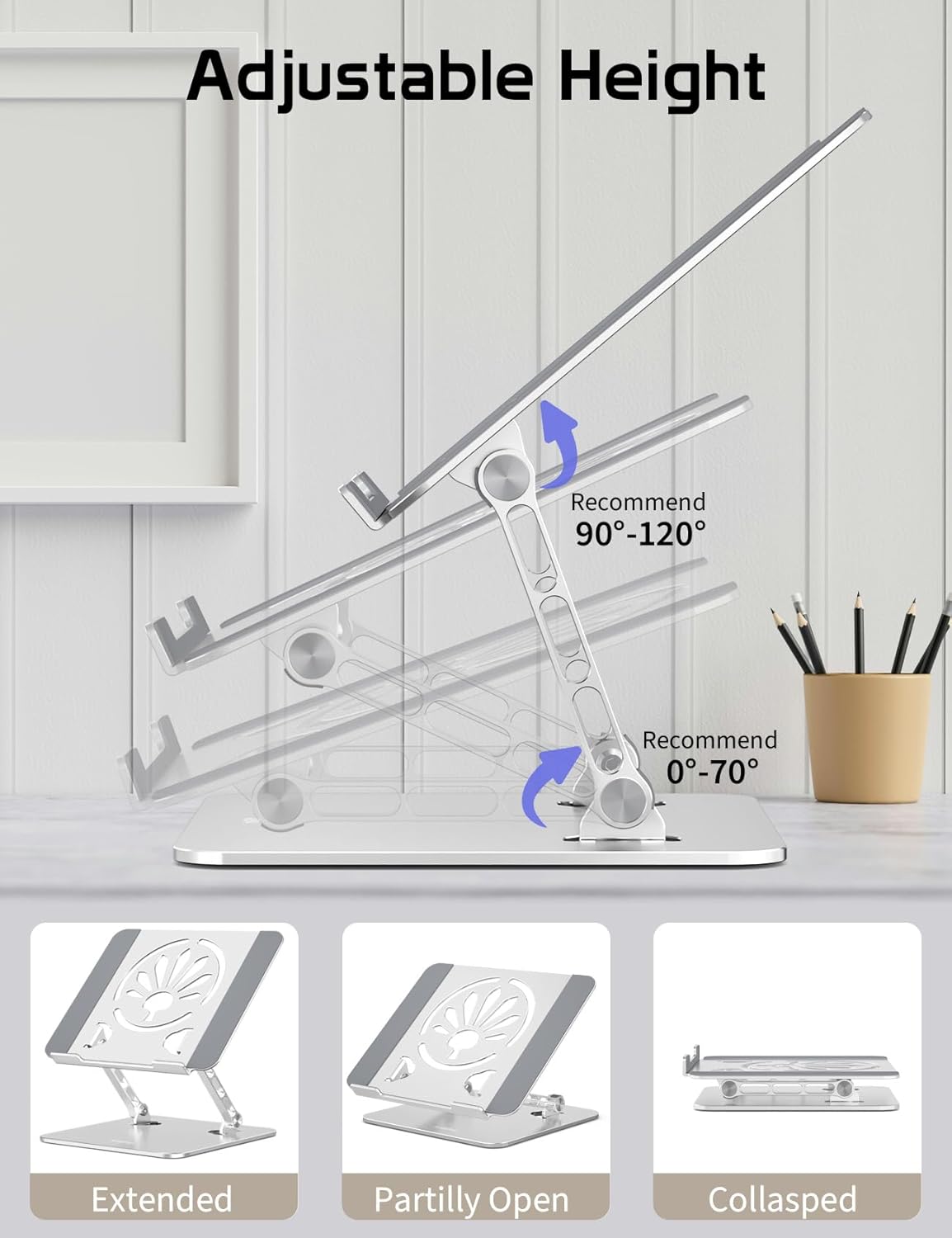 Aluminum Laptop Stand for Desk – Adjustable Ergonomic Laptop Riser, Foldable & Portable Holder Fit for MacBook & 10"-16" Laptops for Office, Home & Travel,Purple