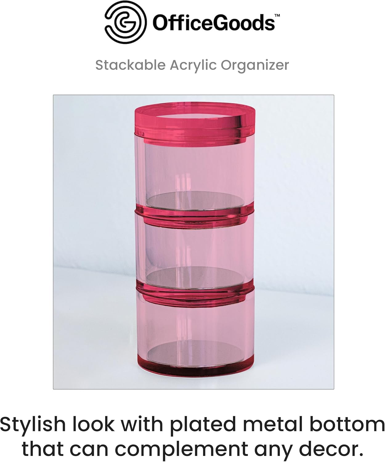 OfficeGoods 3-Tier Stackable Acrylic Holder- Stylish Desk Organizer and Storage for Office or Home – Transparent Round Design with Gold Metal Base