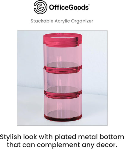 OfficeGoods 3-Tier Stackable Acrylic Holder- Stylish Desk Organizer and Storage for Office or Home – Transparent Round Design with Gold Metal Base