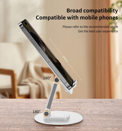 360° Rotating Cell Phone Stand for Desk, Adjustable & Foldable Phone Holder, Aluminum Desktop Phone Stand with Anti-Slip Base, Compatible with iPhone, iPad, Android Phones, K69-Black