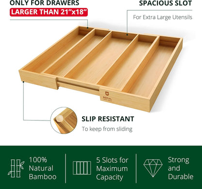 ROYAL CRAFT WOOD Luxury Bamboo Kitchen Drawer Organizer - Silverware Organizer, Utensil Holder & Cutlery Tray Drawer Dividers for Flatware (9 Slot, Natural)