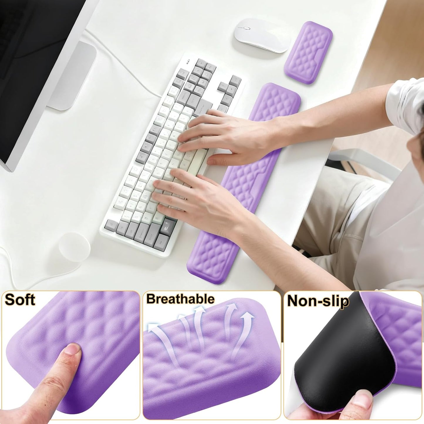 Keyboard Wrist Rest Mouse Wrist Support, Memory Foam Wrist Rest Pad for Computer Laptop, Ergonomic Wrist Cushion Support for Typing Pain Relief, Gaming Home Office, Pink