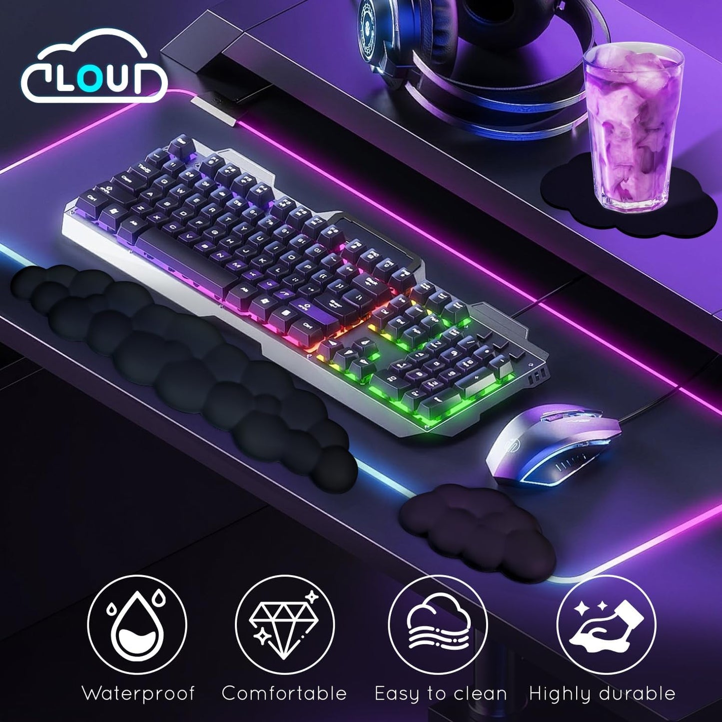 Cloud Wrist Rest for Computer Keyboard Arm Wrist Rest with Non-Slip Base Extended Wrist Rest Ergonomic Memory Foam for Keyboard and Mouse Typing Pain Relief, Office, Gaming, Computer