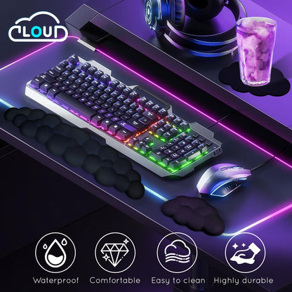 Cloud Wrist Rest for Computer Keyboard Arm Wrist Rest with Non-Slip Base Extended Wrist Rest Ergonomic Memory Foam for Keyboard and Mouse Typing Pain Relief, Office, Gaming, Computer