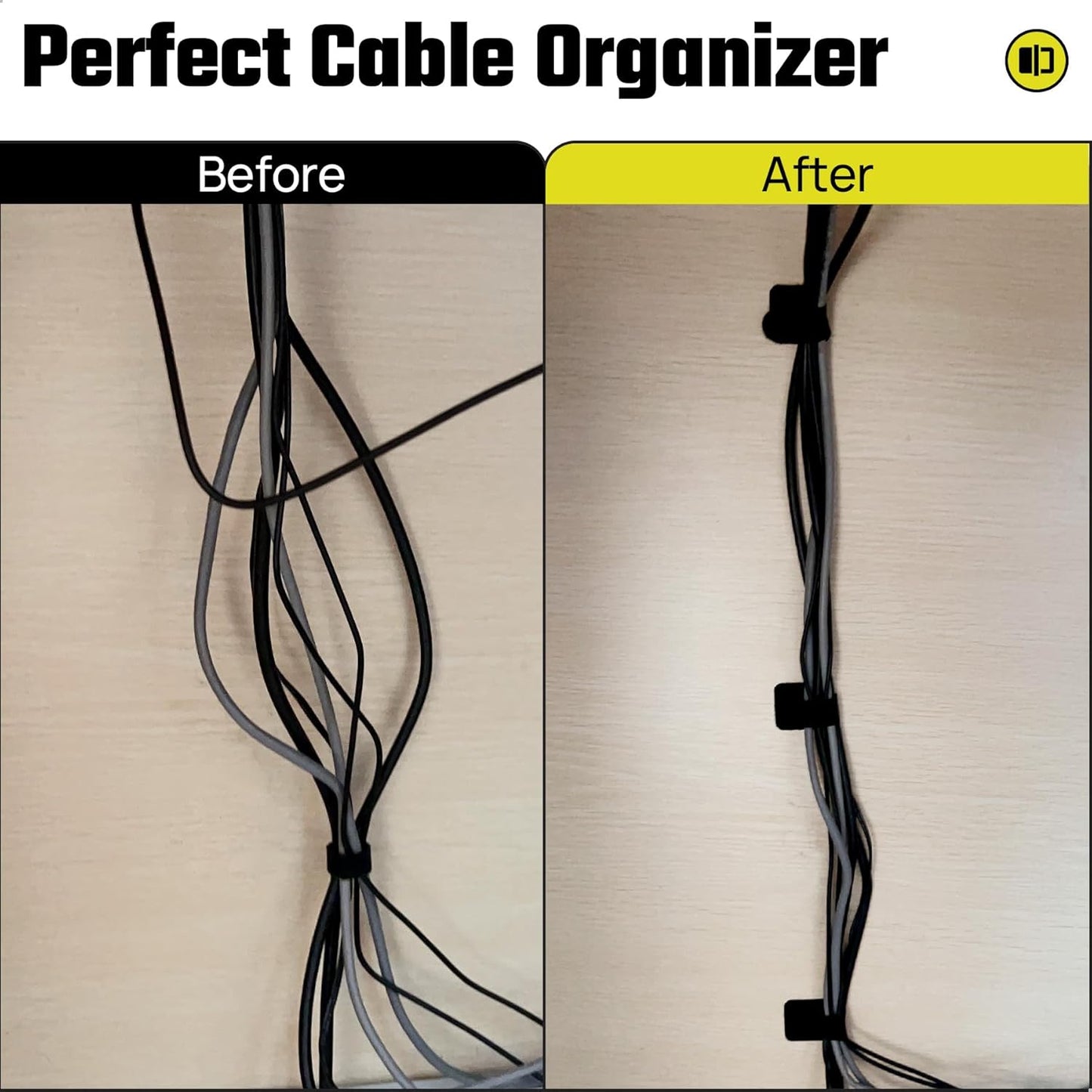 Matenf Under Desk Cable Management Kit - 40 PCS Self-Adhesive Hook & Loop Cable Organizers, Adjustable Cord Hider for Desk, Cable Ties in Office, Home, Kitchen (Black)