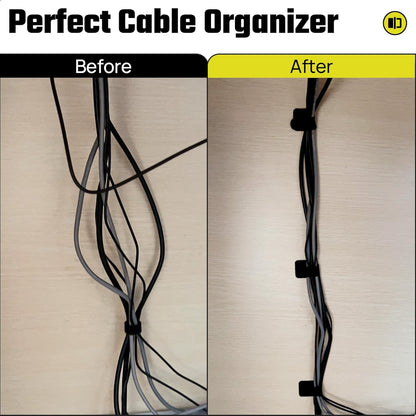 Matenf Under Desk Cable Management Kit - 40 PCS Self-Adhesive Hook & Loop Cable Organizers, Adjustable Cord Hider for Desk, Cable Ties in Office, Home, Kitchen (Black)