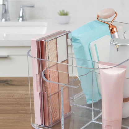 STORi Bliss 5-Compartment Plastic Cosmetics Storage Organizer, Set of 2 | Clear | Rectangular Divided Makeup Bin & Vanity Caddy with Pass-Through Handles | Round Corner Design | Made in USA