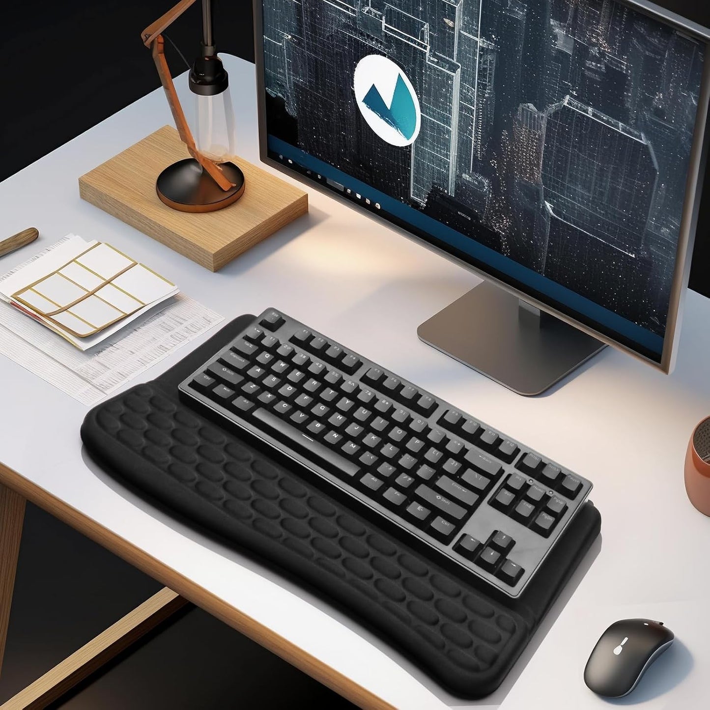 Computer Keyboard Stand Pad with Wrist Rest, Ergonomic Comfy Tilted Keyboard Stand Riser Holder Pad for Office Home (Black)