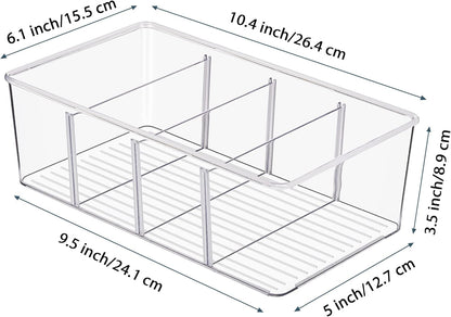 Vtopmart 8 Pack Food Storage Organizer Bins, Clear Plastic Bins for Pantry, Kitchen, Fridge, Cabinet Organization and Storage, 4 Compartment Holder for Packets, Snacks, Pouches, Spice Packets