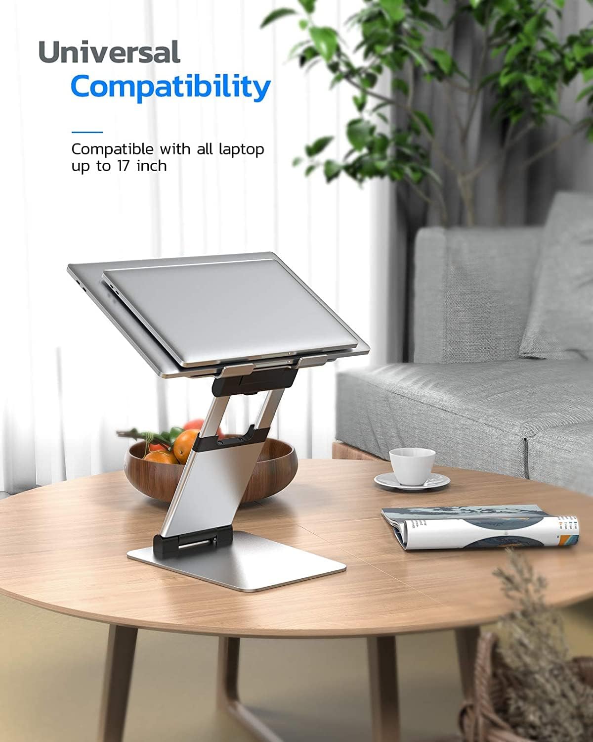 Nulaxy Height Adjustable Laptop Stand for Desk, Dual Foldable Aluminum Computer Riser, Pull Out Design Ergonomic Sit to Notebook Holder Convertor, Compatible with All 10-17" Laptops, Tablets, Gray