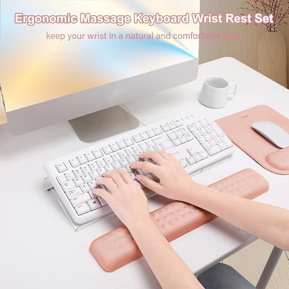 MOSISO Computer Keyboard Stand&Wrist Rest Support for Keyboard &Mouse Pad Set, Ergonomic Massage Wrist Rest Set, Easy Typing Working Acrylic Clear Stand for Office Home, Apricot