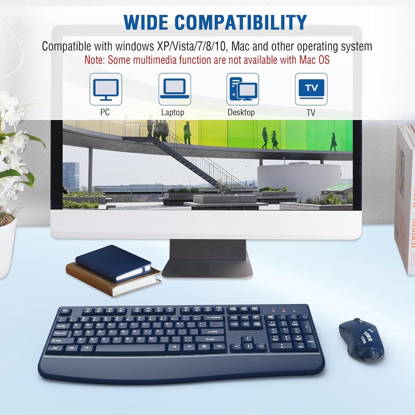 Wireless Keyboard and Mouse Combo, EDJO 2.4G Full-Sized Ergonomic Computer Keyboard with Wrist Rest and 3 Level DPI Adjustable Wireless Mouse for Windows, Mac OS Desktop/Laptop/PC