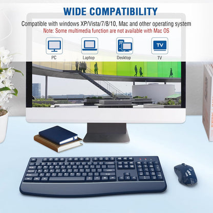 Wireless Keyboard and Mouse Combo, EDJO 2.4G Full-Sized Ergonomic Computer Keyboard with Wrist Rest and 3 Level DPI Adjustable Wireless Mouse for Windows, Mac OS Desktop/Laptop/PC