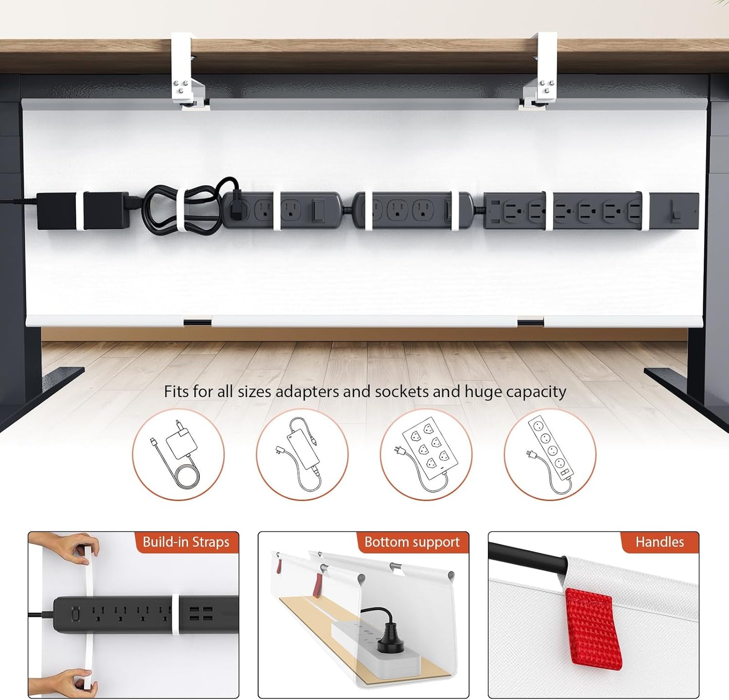 Univivi No Drill Under Desk Cable Management Tray, 36" Cord Organizer for Table, Clamp/Screw Mount Desk Cable Management, Premium Fabric Cable Management Tray for Office, Home