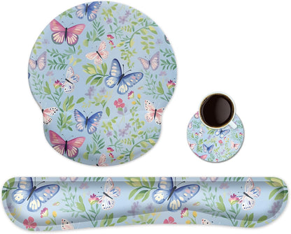 Ergonomic Keyboard Mouse Pad Wrist Rest Support Set for Laptop/Computer/Desktop,Memory Foam Hand Rest Wrist Cushion for Gaming/Office,Lightweight Comfortable & Pain Relief (Flowers)