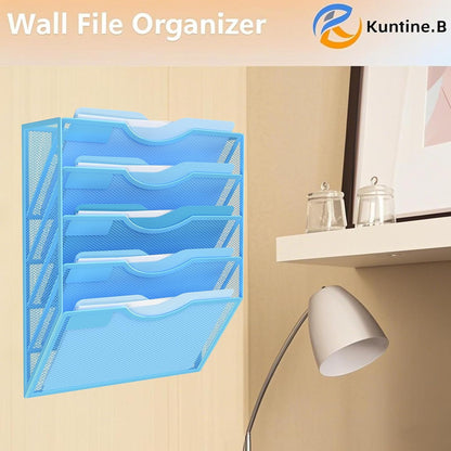 Kuntine.B Wall File Organizer Office Hanging Magazine Holder Wall File Organizer for Office Home (Black, 5 Tier)
