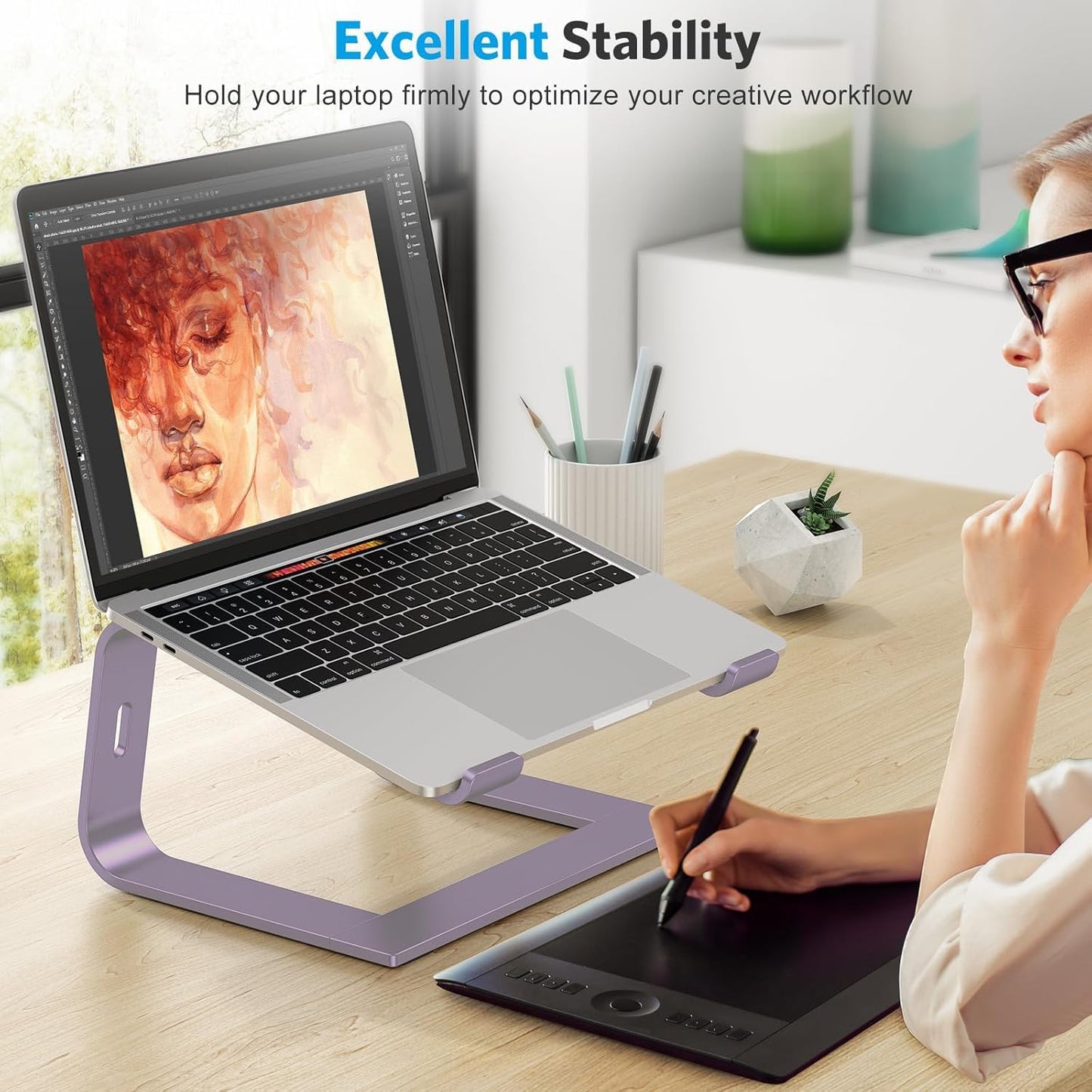 OMOTON Laptop Stand, Detachable Laptop Mount, Aluminum Laptop Holder Stand for Desk, Compatible with MacBook Air/Pro, Dell, HP All Laptops (11-16 inch), Silver