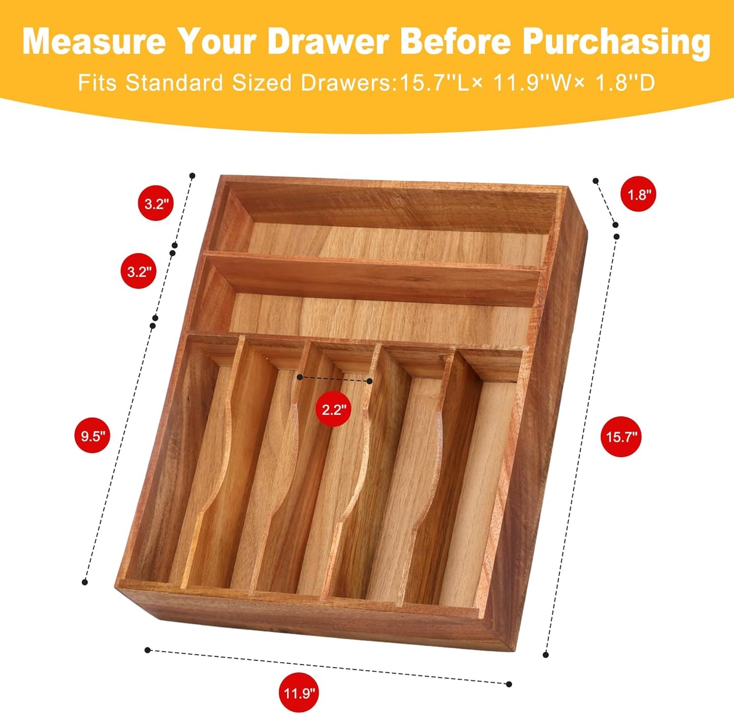 Expandable Bamboo Kitchen Drawer Organizer for Cutlery and Utensils, Adjustable Bamboo Wood Cutlery Tray in Drawer for Flatware and Silverware in Kitchen, (Natural)