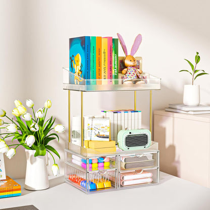 SNSLXH Makeup Organizer Bathroom Storage- 4 Tier 4 Drawer Makeup Storage, Transparent Clear Cosmetics Organiser, Ideal for Cosmetic Perfume Skincare, for Countertop, Bathroom, Office Supplies, Dresser