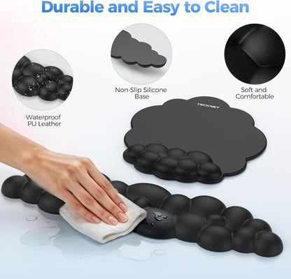 TECKNET Cloud Mouse Pad with Wrist Rest, Ergonomic Cloud Wrist Rest with Non-Slip Base, PU Leather Memory Foam Mouse Pad Wrist Support for Keyboard and Mouse, Pain Relief for Typing, Gaming, White