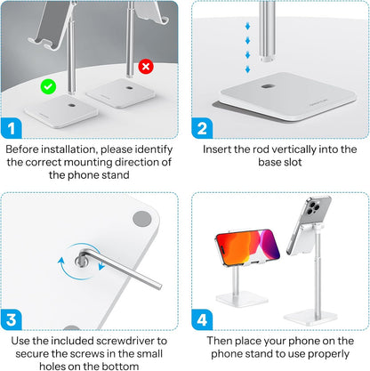 OMOTON Cell Phone Stand, Adjustable Angle Height Desk Phone Dock Holder for iPhone Air 17 Pro Max/Plus/XS/XR, Samsung Galaxy S20 / S10 / S9 / S8 and Other Phones (3.5-7.0-Inch)