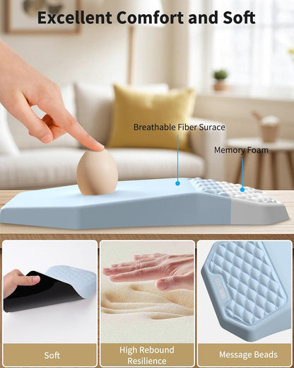 Ergonomic Mouse Pad and Keyboard Wrist Rest Support Set, Massage Design Mousepad for Carpal Tunnel Pain Relief, Memory Foam, Non-Slip PU Base for Computer Desk, Baby Blue