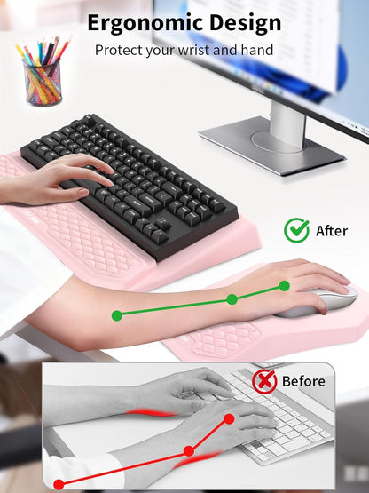 3-in-1 Ergonomic Keyboard Stand with Wrist Rest & Mouse Pad Set, Comfy Keyboard Riser Holder Soft Mousepad with Massage Design, Memory Foam and Non-Slip PU Base for Pain Relief, Black