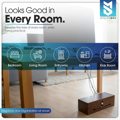 Wooden Cable Management Box – Modern Wire Organizer Box & Power Strip Cover for Home or Office | Large Cable Hider for Wires, Chargers & Extension Leads – Home Organization Storage