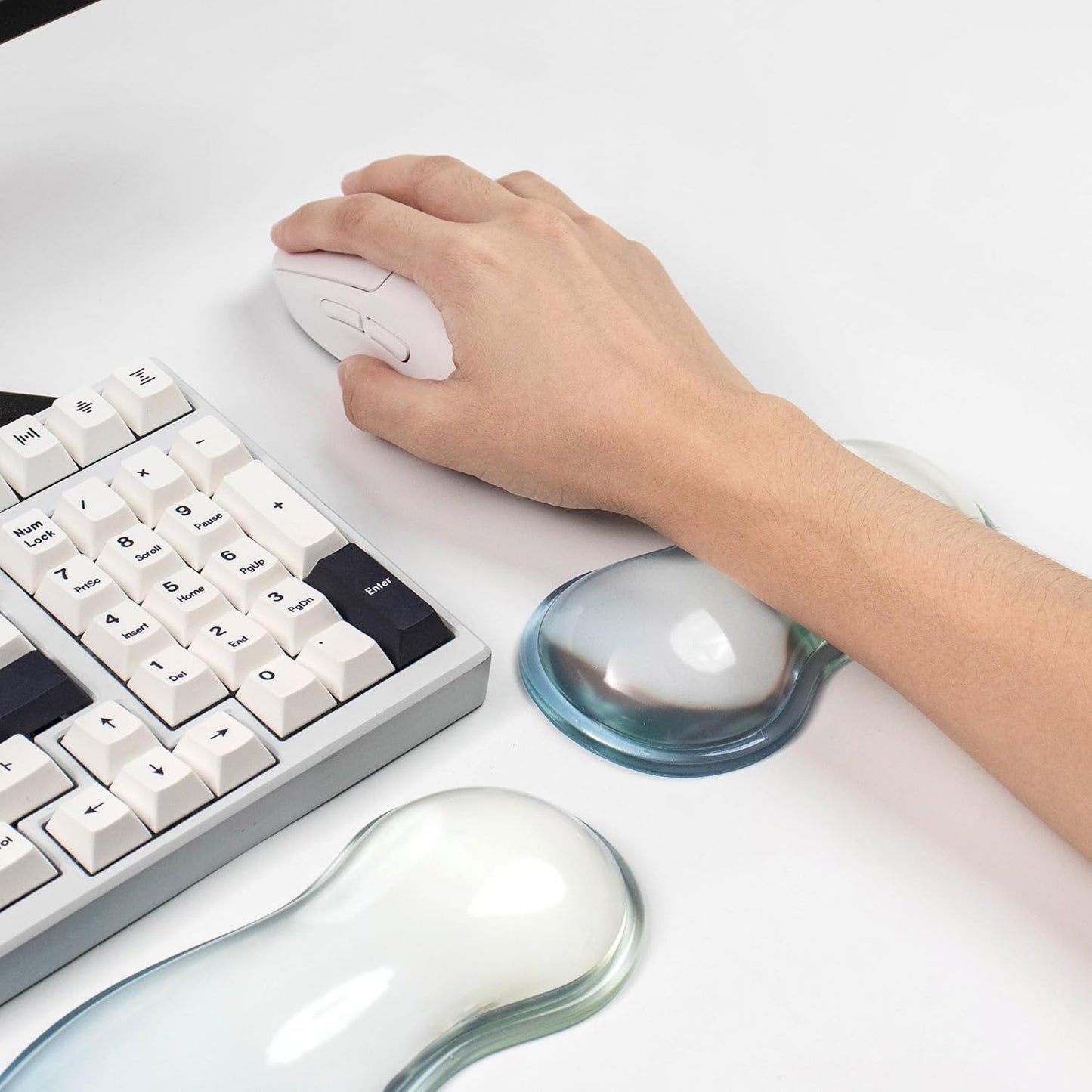 Ergonomic Gel Keyboard and Mouse Wrist Rest Set – Clear Wrist Rest for Computer Keyboard 60%/68%/75%, Comfort & Support for Typing and Gaming (Grey Purple)