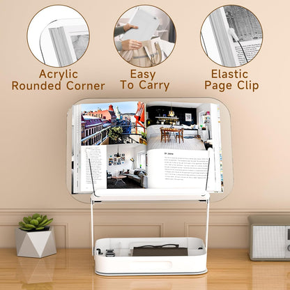 ASIEIT Desk Clamp Book Stand, Aluminum Book Holder Adjustable Height & Angle, Cookbook Stand for Kitchen, Recipe Book Holder with 360° Swivel Base, Book Stand for Reading, Office, Laptop