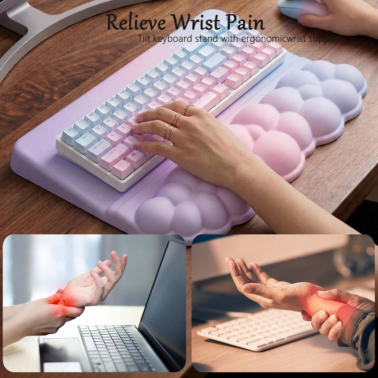 Computer Keyboard Stand Pad with Wrist Rest Purple Blue Cloud Keyboard Pad Support with Comfortable Galaxy Stars Wrist Pad Cute Girl Ergonomic Tilted Keyboard Riser Holder for Desktop Office Home