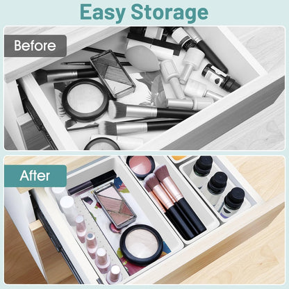 WOWBOX 25 PCS Clear Plastic Drawer Organizer Set, 4 Sizes Desk Drawer Divider Organizers and Storage Bins for Makeup, Jewelry, Gadgets for Kitchen, Bedroom, Bathroom, Office